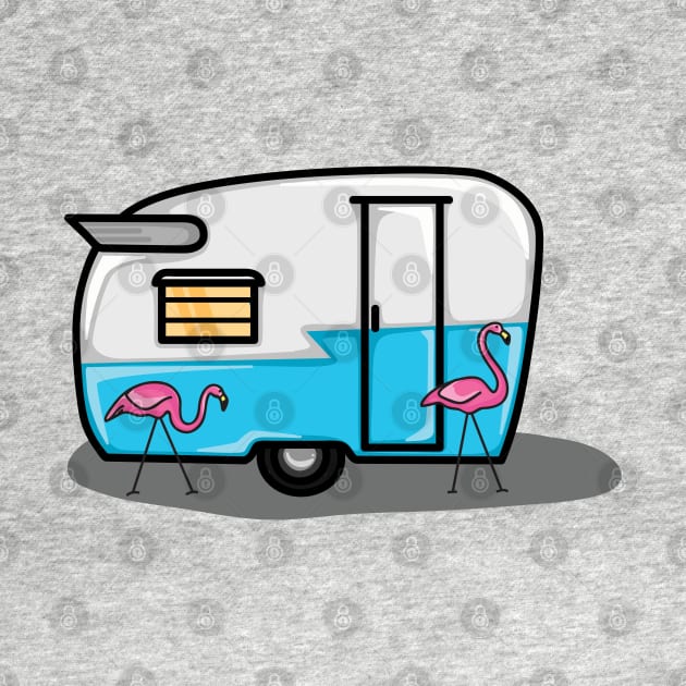 Retro blue flamingo campers by hoddynoddy